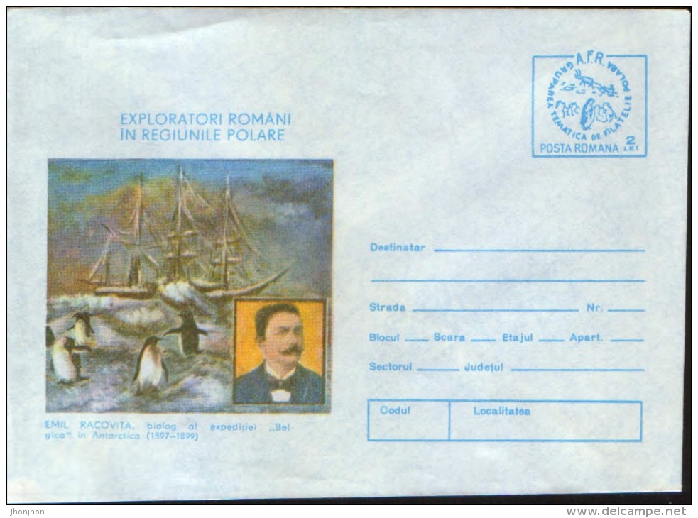 Romania-Stationery Cover Unused,1984- Romanian Explorer And Biologist Emil Racovita, Belgica Expedition In Antarctica - Polarforscher & Promis