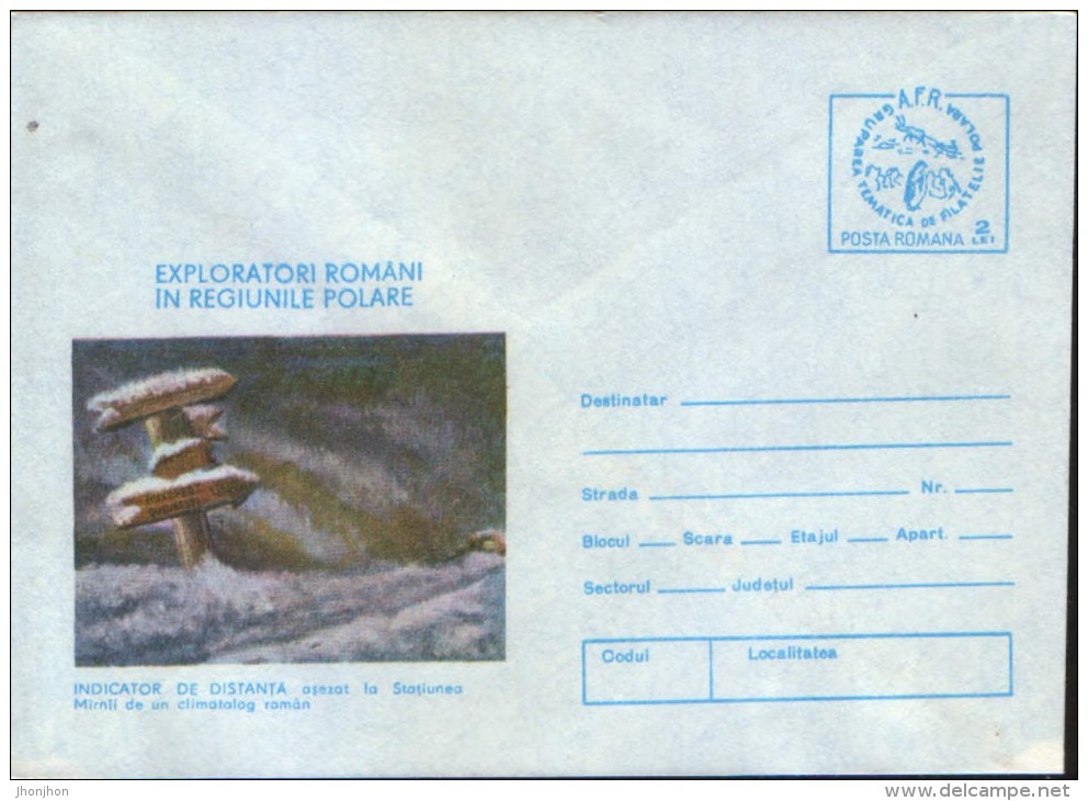 Romania-Stationery Cover Unused,1984- Distance Indicator Mirnyi Resort Situated At A Climatologist Romanian - Explorateurs & Célébrités Polaires