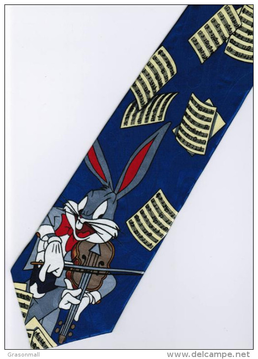 Bugs Bunny Looney Tunes Guitar Musical Instrument Notes BLUE Cartoon Novelty Fancy NECK TIE - Autres & Non Classés