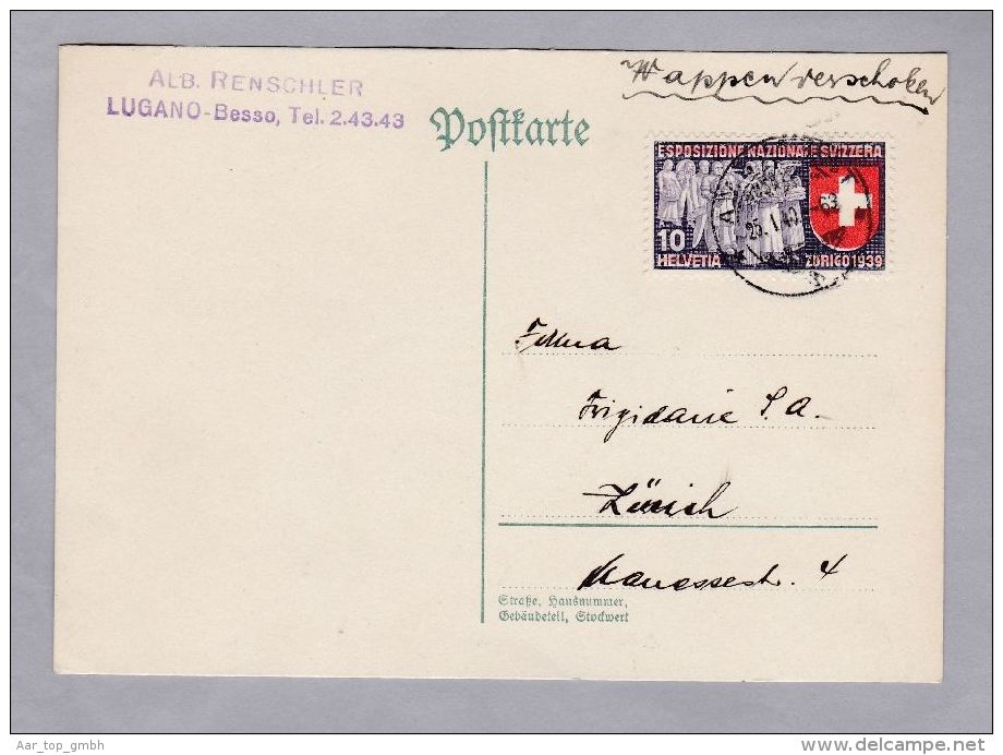 Schweiz 1940-01-25 Postkarte Abart Verschobener Rotdruck - Storia Postale