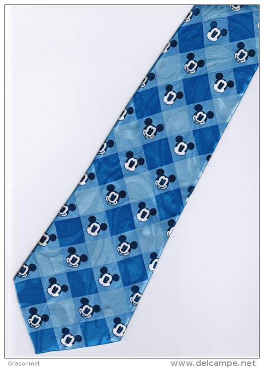 Mickey Mouse Disney Many Face Small BLUE Silk Cartoon Novelty Fancy NECK TIE - Autres & Non Classés