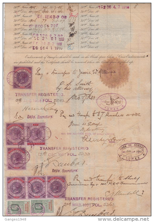 India  QV  7  Share Transfer  Revenues  To  3R 12A  On Document # 62837  Inde Indien - 1882-1901 Empire