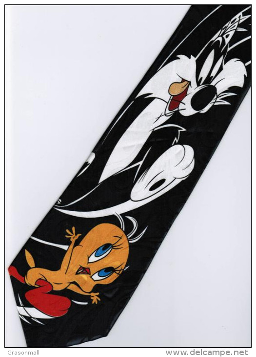 Sylvester Pussycat Catch Tweety Bird Looney Tunes BLACK Silk Cartoon Novelty Fancy NECK TIE - Other & Unclassified