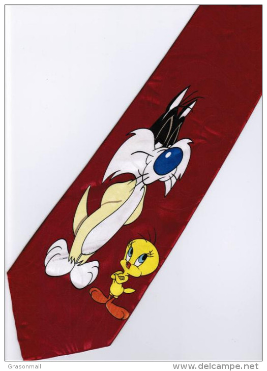 Sylvester Pussycat Tweety Bird Looney Tunes MAROON Silk Cartoon Novelty Fancy NECK TIE - Other & Unclassified