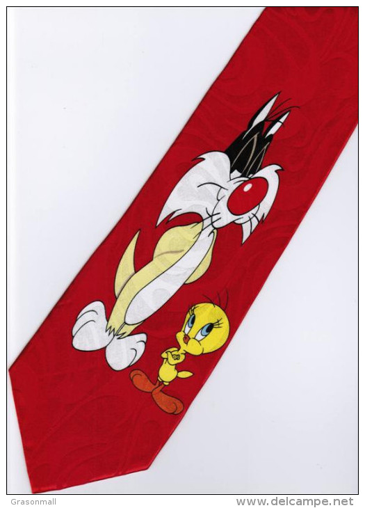 Sylvester Pussycat Tweety Bird Looney Tunes RED Silk Cartoon Novelty Fancy NECK TIE - Other & Unclassified