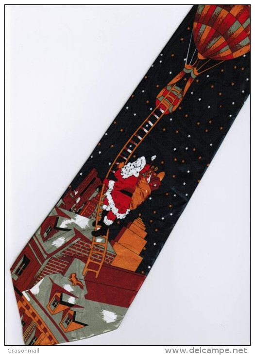 Christmas Santa Claus Xmas #24 Hot Balloon BLUE Silk Cartoon Novelty Fancy NECK TIE - Other & Unclassified