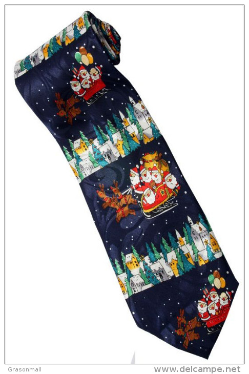 Christmas Santa Claus Xmas #26 Rider Sleigh Reindeer Gift Silk Cartoon Novelty Fancy NECK TIE - Andere & Zonder Classificatie