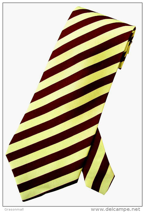 Yellow Maroon Striped Men Formal Fashion SILK NECK TIE - Other & Unclassified