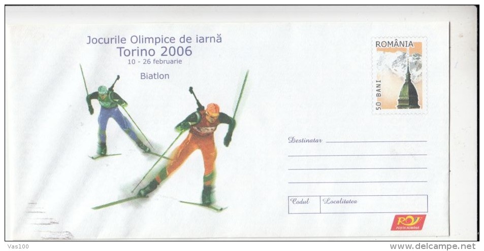 TORINO'06 WINTER OLYMPIC GAMES,  BIATHLON, SKI, COVER STATIONERY, ENTIER POSTAL, 2006, ROMANIA - Winter 2006: Turin