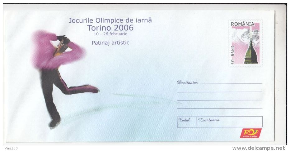 TORINO'06 WINTER OLYMPIC GAMES,  FIGURE SKATING, COVER STATIONERY, ENTIER POSTAL, 2006, ROMANIA - Winter 2006: Torino