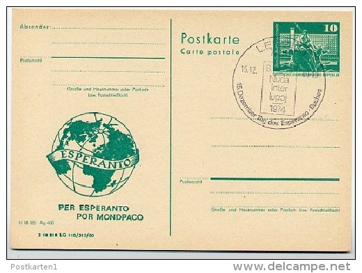 DDR P79-9b-80 C133-a Postkarte PRIVATER ZUDRUCK Esperanto Weltkugel Leipzig Sost. 1980 - Privé Postkaarten - Gebruikt