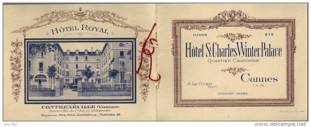 Carte De Visite. Hôtel St Charles Winter Palace De Cannes - Hôtel Royal De Contrexéville - Cartes De Visite