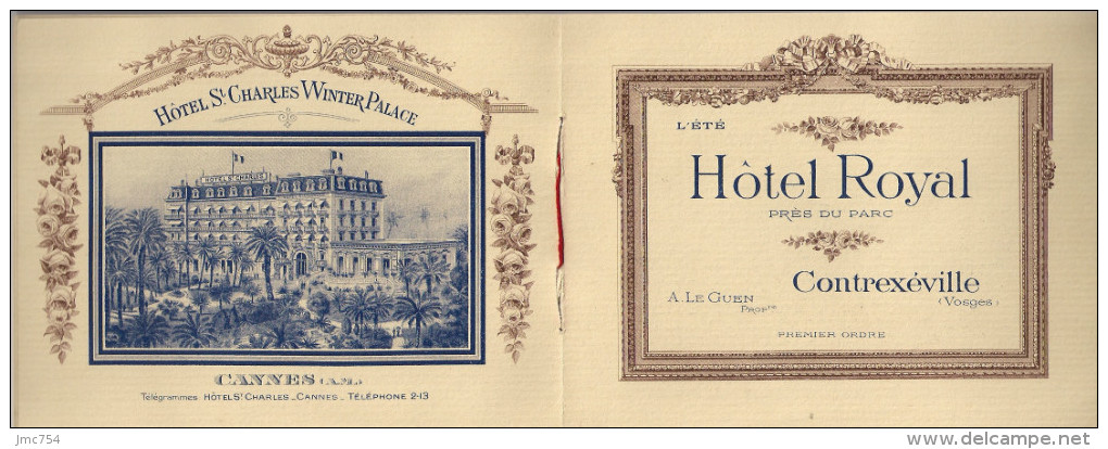 Carte De Visite. Hôtel St Charles Winter Palace De Cannes - Hôtel Royal De Contrexéville - Cartes De Visite