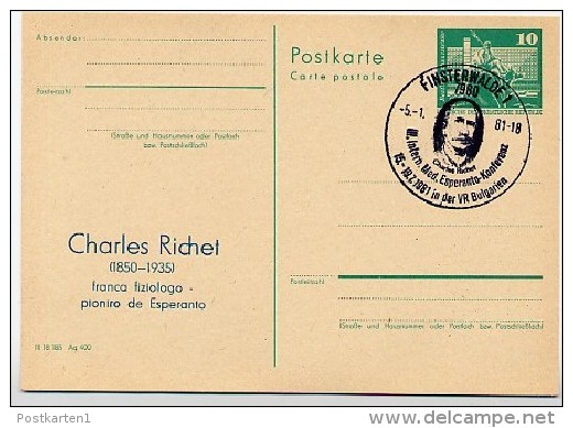 DDR P79-1-81 C137 Postkarte PRIVATER ZUDRUCK Esperanto RICHET Finsterwalde Sost. 1981 - Private Postcards - Used