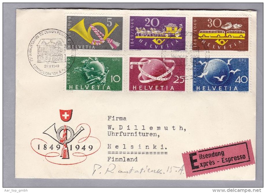 Schweiz 1949-05-27 Express FDC Zu#291-6 Nach Helsinski - Brieven En Documenten