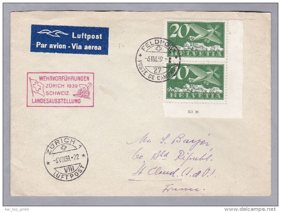 Heimat Feldpost 27 1939-03-06 Auf Luftpostbrief Nach France Mit Sonderstempel - Poststempel