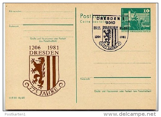 DDR P79-13-81 C148 Postkarte PRIVATER ZUDRUCK 775 Jahre Dresden Sost. 1981 - Cartoline Private - Usati