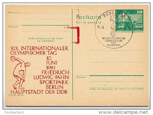 DDR P79-23-81 C156 Postkarte Zudruck FEHLDRUCK Olympischer Tag Berlin Sost 1981 - Privé Postkaarten - Gebruikt