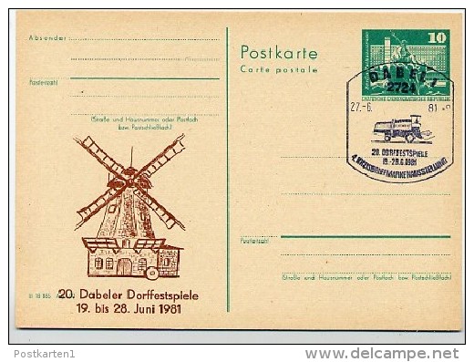 DDR P79-24-81 C157 Postkarte PRIVATER ZUDRUCK Windmühle Dabel Sost. 1981 - Privé Postkaarten - Gebruikt
