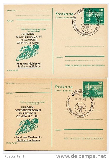 DDR P79-29a-81 C161-a 2 Postkarten PRIVATER ZUDRUCK Radsport Grimma 1981 - Privé Postkaarten - Gebruikt