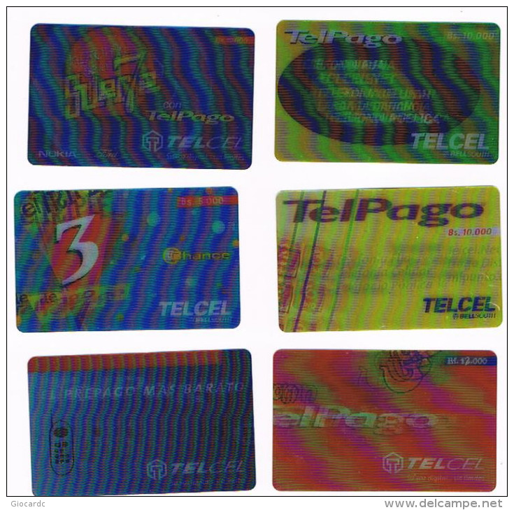 VENEZUELA - TELCEL BELL SOUTH (GSM RECHARGE) - LOT OF 6 DIFFERENT (3D) -   USED  -  RIF. 2172 - Venezuela