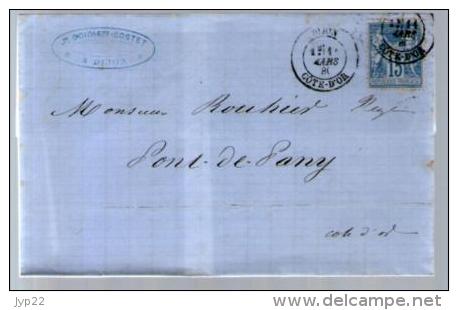 France TP Sage 90 - CAD Dijon 10-03-1880 Pour Rouhier Pont De Pany - Lettre LAC Goichot Costet - 1877-1920: Période Semi Moderne