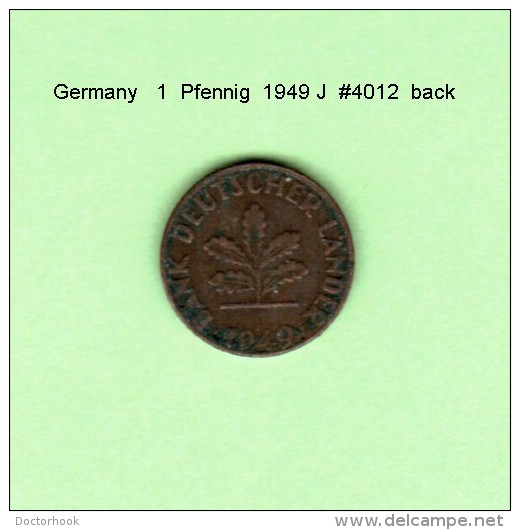 GERMANY    1  PFENNIG  1949 J  (KM # A 101) - 1 Pfennig