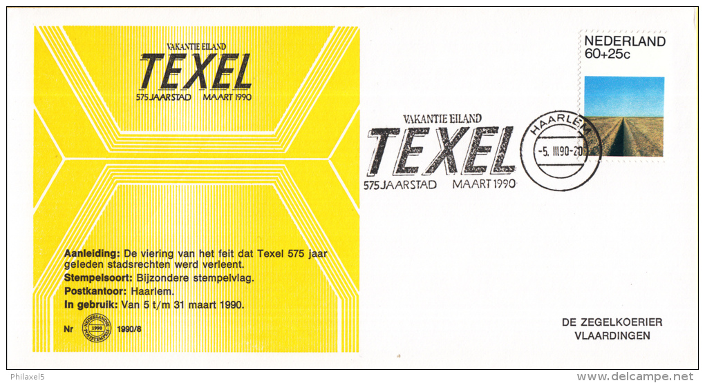 Nederland - Zegelkoerier Nederlandse Poststempels - Vakantie Eiland TEXEL 575 Jaar Stad - Nr. 1990/8 - Marcophilie