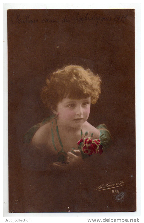 Jolie Fillette épaules Nues, Bouquet D´oeillets, 1919, éd. La Favorite N° 933 - Portraits