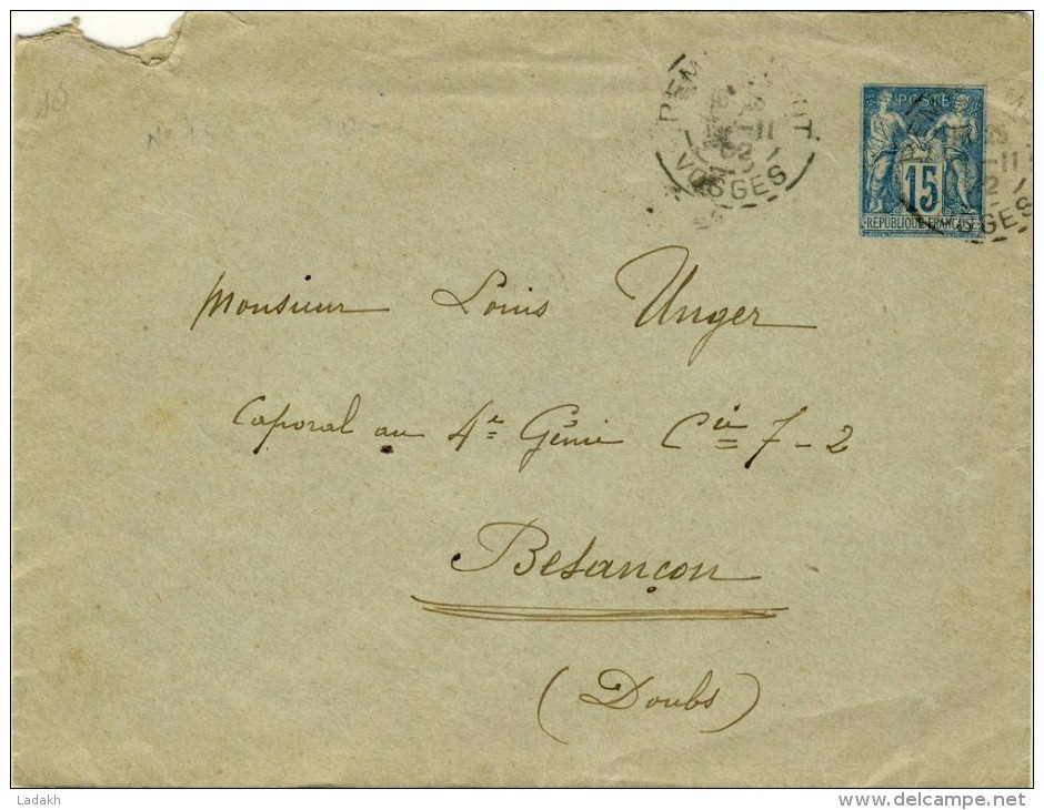 ENTIER POSTAL   # ENVELOPPE   # 1884 # REF STORCH ET FRANCON # TYPE SAGE 15 C BLEU  # J 69 # - Enveloppes Types Et TSC (avant 1995)