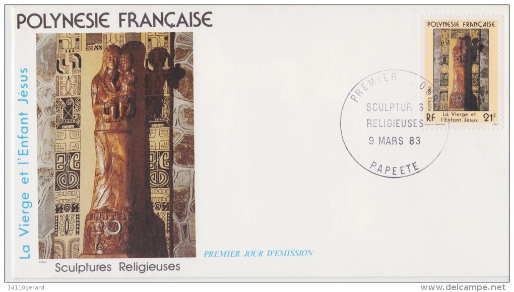 POLYNÉSIE FRANÇAISE  1ER JOUR 9-3-1983 Sculptures Religieuses - Lettres & Documents