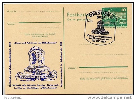 DDR P79-18b-82 C190-b Postkarte PRIVATER ZUDRUCK Müllerbrunnen Dresden Sost. 1982 - Privé Postkaarten - Gebruikt