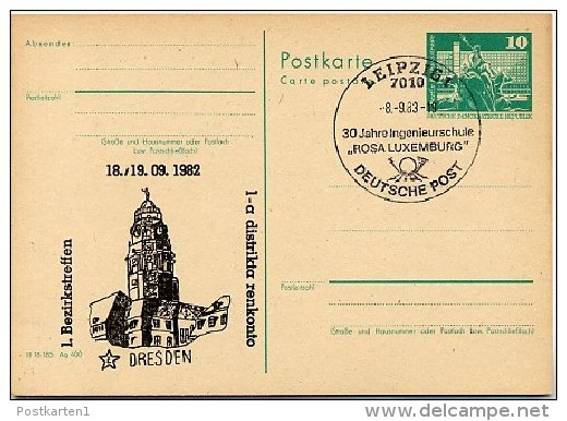 DDR P79-33-82 C203 Postkarte PRIVATER ZUDRUCK Rathaus Dresden Sost. Post-Ingenieurschule Leipzig 1982 - Private Postcards - Used