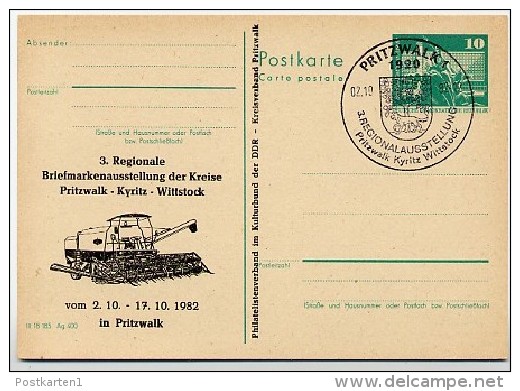 DDR P79-35-82 C205 Postkarte PRIVATER ZUDRUCK Mähdrescher Pritzwalk Sost. 1982 - Landwirtschaft