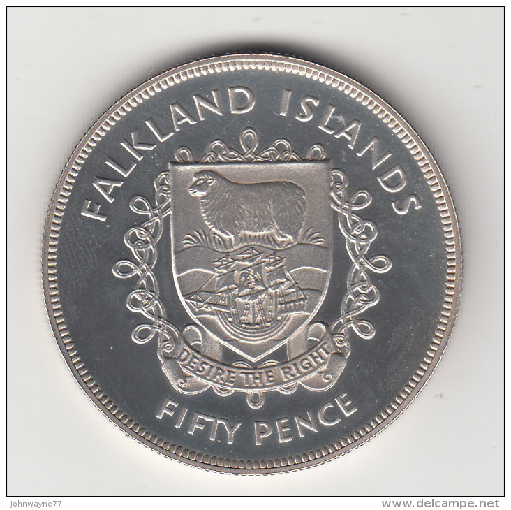 FALKLAND 1977 - 50 PENCE ARGENTO GR. 28 GRAMMI FONDO SPECCHIO PROOF - Falkland