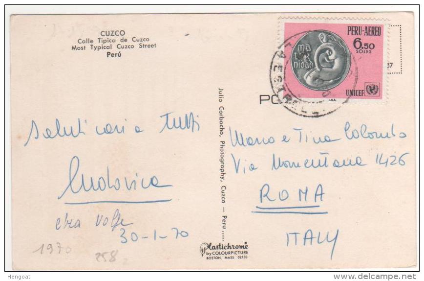 Timbre  Yvert PA N° 258 "  UNICEF " Sur Carte Postale , Postcard Du 30/1/70 Pour L ´ Italie - Perú