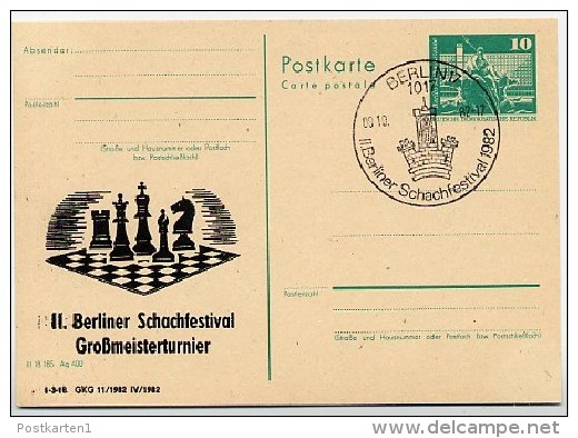 DDR P79-38-82 C206 Postkarte PRIVATER ZUDRUCK Schachfestival Berlin Sost. 1982 - Cartes Postales Privées - Oblitérées