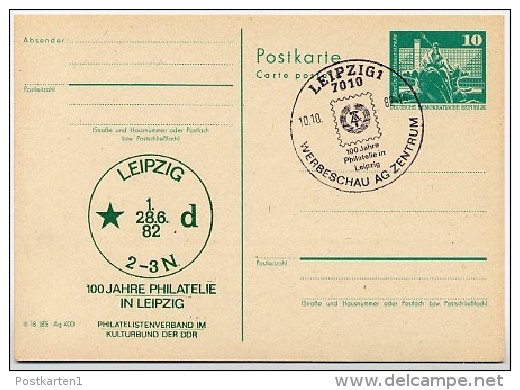 DDR P79-37-82 C207 Postkarte PRIVATER ZUDRUCK 100 J. Philatelie Leipzig Sost. 1982 - Privé Postkaarten - Gebruikt