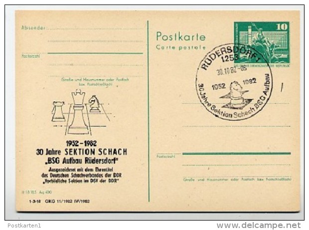 DDR P79-40-82 C208 Postkarte PRIVATER ZUDRUCK Schach Rüdersdorf Sost. 1982 - Cartes Postales Privées - Oblitérées