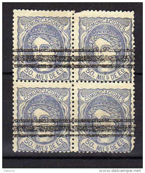 F 448  España 1870  Alegoría Nº 107s Barrado En Bloque De 4 - Used Stamps
