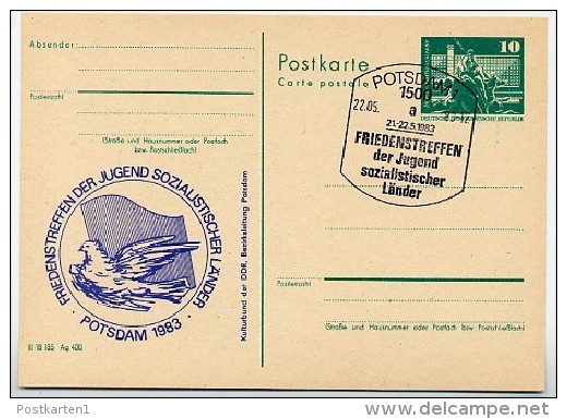 DDR P79-4a-83 C216-a Postkarte PRIVATER ZUDRUCK Friedenstreffen Potsdam Sost. 1983 - Privé Postkaarten - Gebruikt
