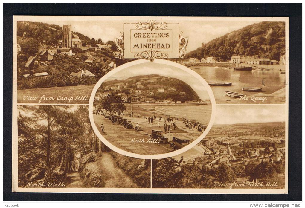 RB 979 - 1939 Multiview Postcard - Minehead Somerset - Krag Style Postmark - Minehead