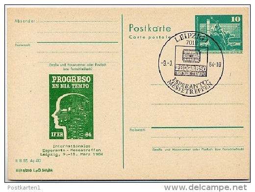 DDR P79-1b-84 C219-a Postkarte PRIVATER ZUDRUCK Esperanto-Messetreffen Leipzig Sost. 1984 - Private Postcards - Used