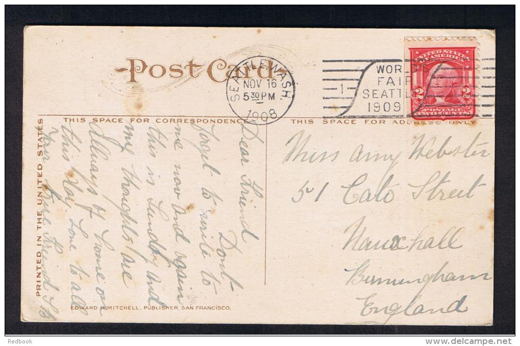 RB 979 - 1908 USA Postcard - High School - Seattle Washington - World Fair Slogan Postmark - 2c Rate To UK - Seattle