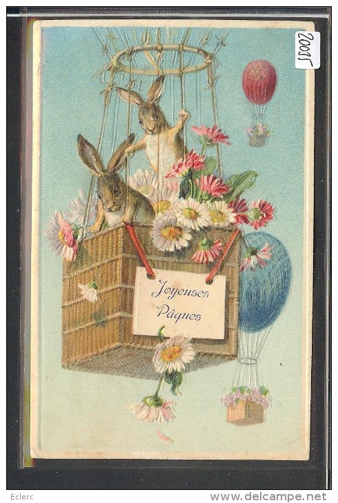 JOYEUSES PAQUES - LAPINS EN BALLON  -  CARTE EN RELIEF - PRÄGE KARTE - TB - Pascua