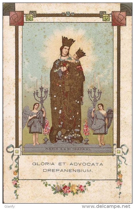 MADONNA MARIA S.S. DI TRAPANI 1910 CROMOLITHO LIBERTY DIPINTA A MANO - Maagd Maria En Madonnas