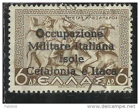 OCCUPAZIONE ITALIANA: ITACA 1941 CEFALONIA MITOLOGICA 6 DRACME DRX O MAIUSCOLA USED SIGNED FIRMATO - Cefalonia & Itaca