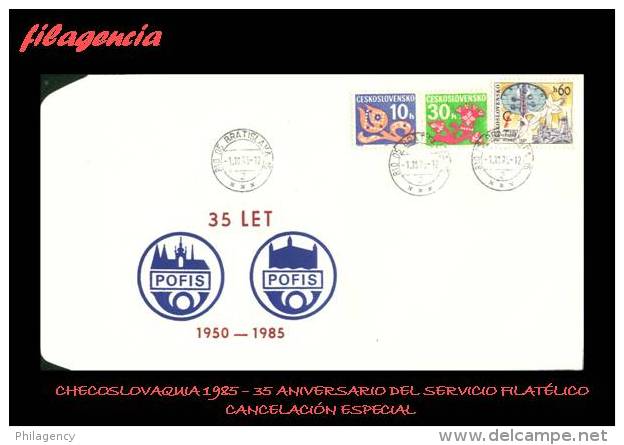 EUROPA. CHECOESLOVAQUIA. ENTEROS POSTALES. MATASELLO ESPECIAL 1985. 35 ANIVERSARIO DEL SERVICIO FILATÉLICO - Briefe