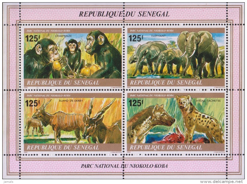 Chimpanzee, Elephant, Hyena, Derby, National Park, Wild Life, MS MNH Senegal - Senegal (1960-...)