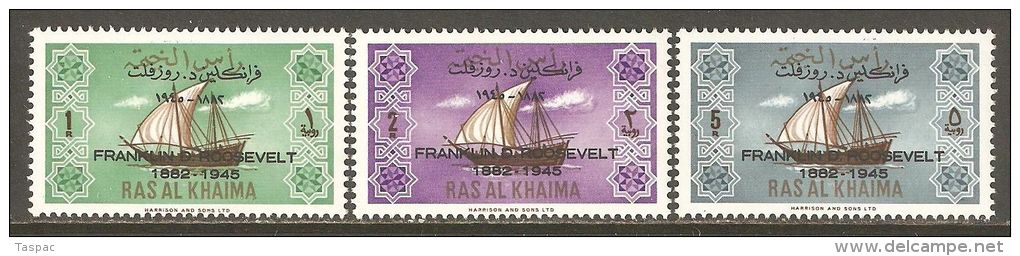 Ras Al-Khaima 1965 Mi# 27-29 ** MNH - Overprint - Franklin D. Roosevelt 1882-1945 - Ra's Al-Chaima